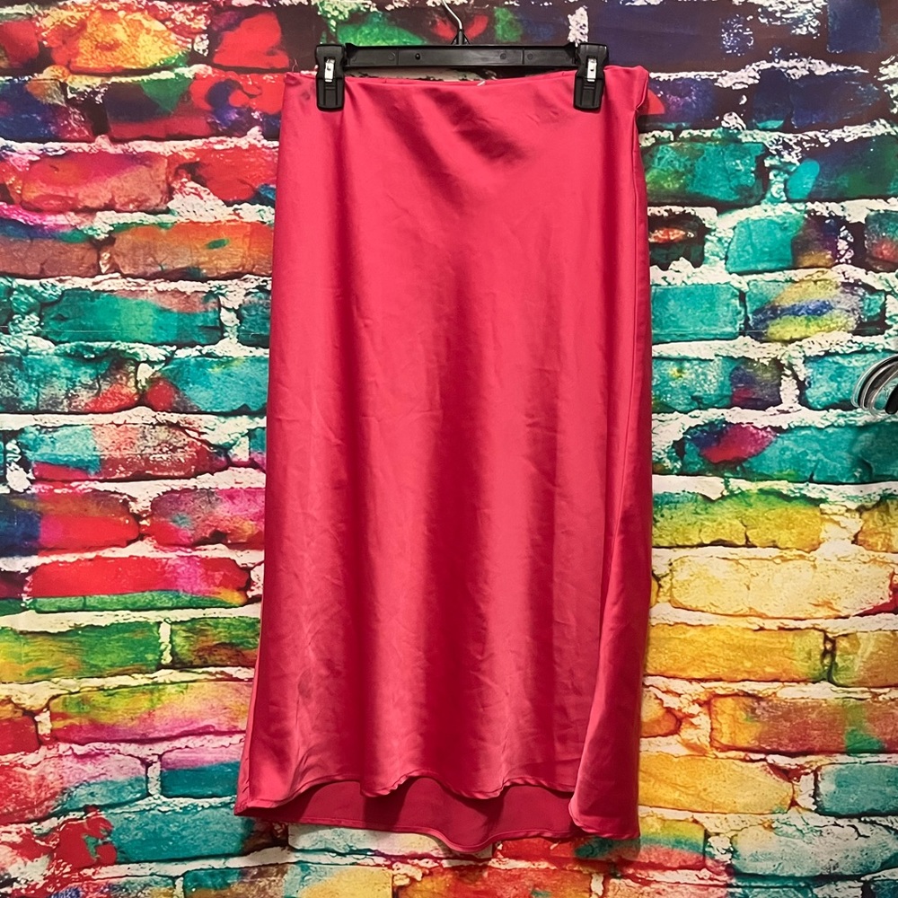 Barbie Pink Satin-Finish Midi Skirt 0092